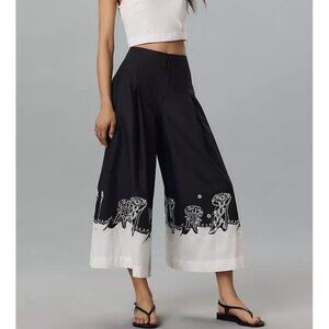 Anthropologie Maeve Jellyfish Culotte Pants Womens 8 Embroidered Wide Leg Chic